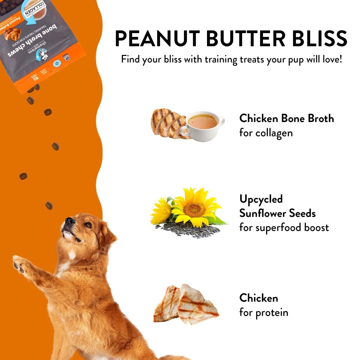 Shameless Pets Dog Training Treats, Bone Broth Chews (Peanut Butter Bliss) - Natural & Healthy Puppy Dog Treats - Soft Training Treats for Dogs with Naturally Occurring Collagen - Small Dog Treats