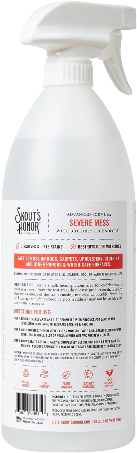 Skouts honor advanced formula severe mess stain & odor dog spray formula 35oz