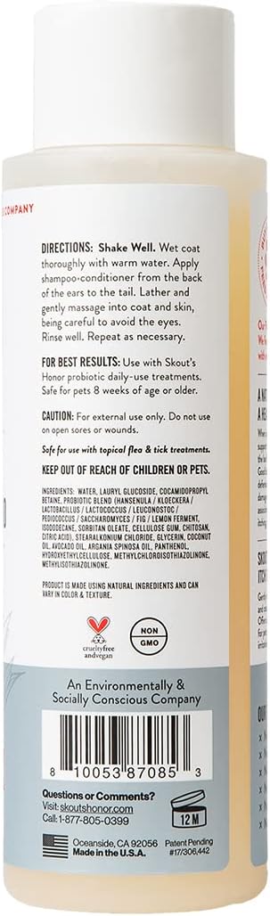 Skouts honor probiotic itch relief shampoo fragrance free 16oz shampoo dog shampoo