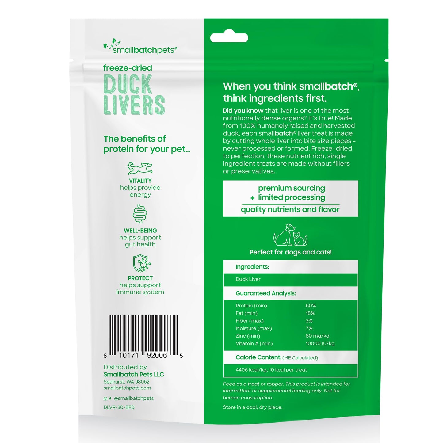 smallbatch Freeze - Dried Liver Treats for Dogs & Cats – Single - Ingredient, Protein - Rich, All - Natural Snacks – 100% Humanely Sourced – No Additives or Preservatives – (3 oz, Duck)