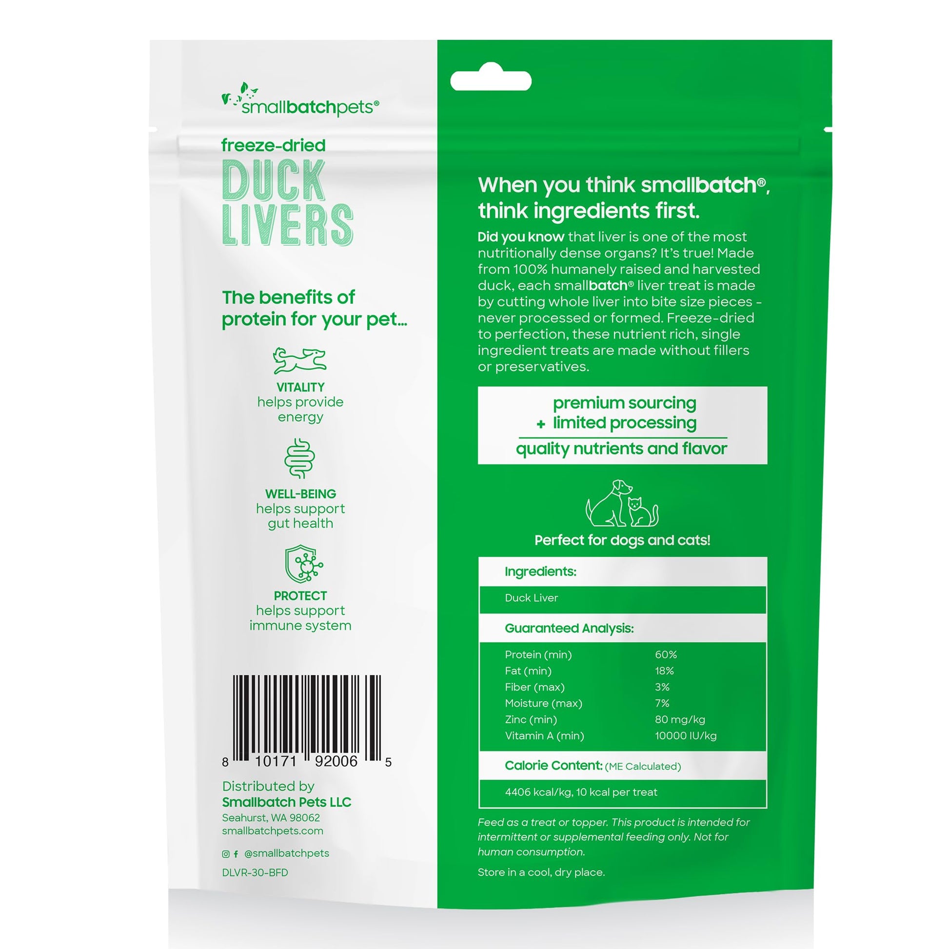 smallbatch Freeze - Dried Liver Treats for Dogs & Cats – Single - Ingredient, Protein - Rich, All - Natural Snacks – 100% Humanely Sourced – No Additives or Preservatives – (3 oz, Duck)