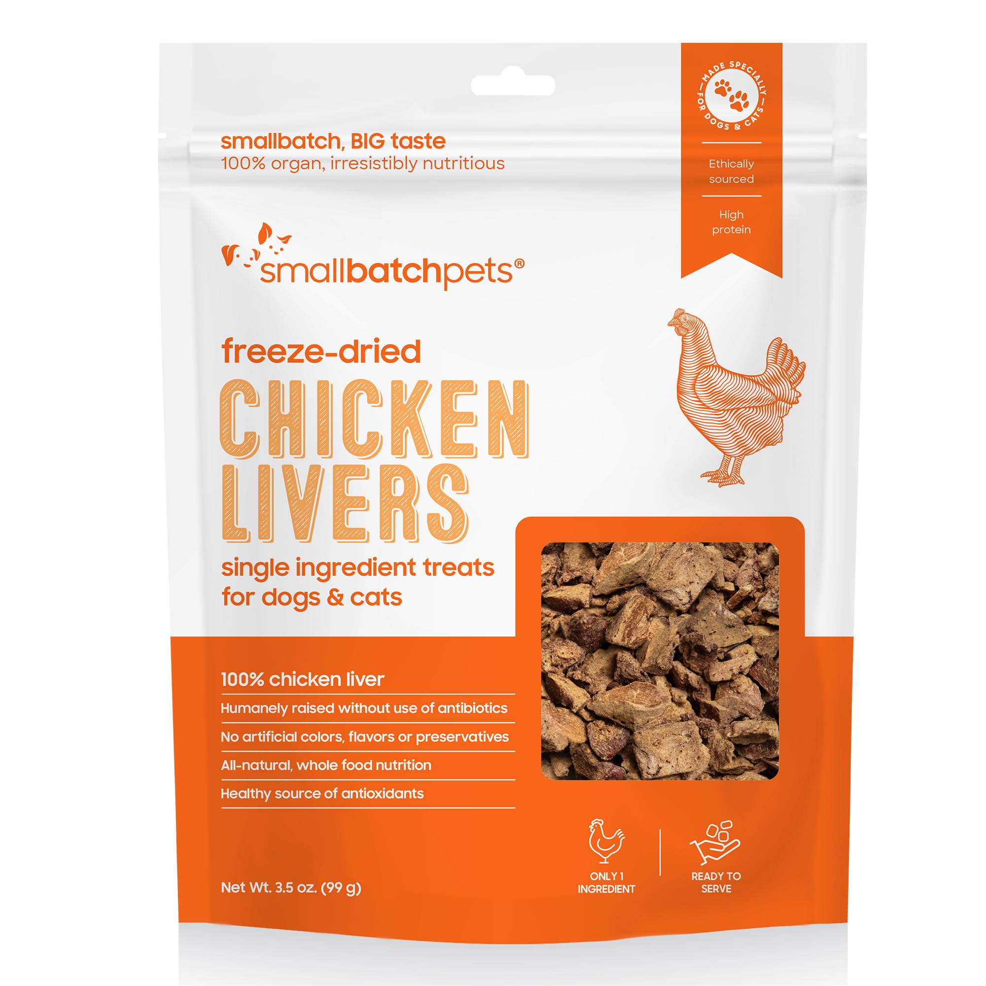 smallbatch Freeze - Dried Liver Treats for Dogs & Cats – Single - Ingredient, Protein - Rich, All - Natural Snacks – 100% Humanely Sourced – No Additives or Preservatives – (3.5 oz, Chicken)