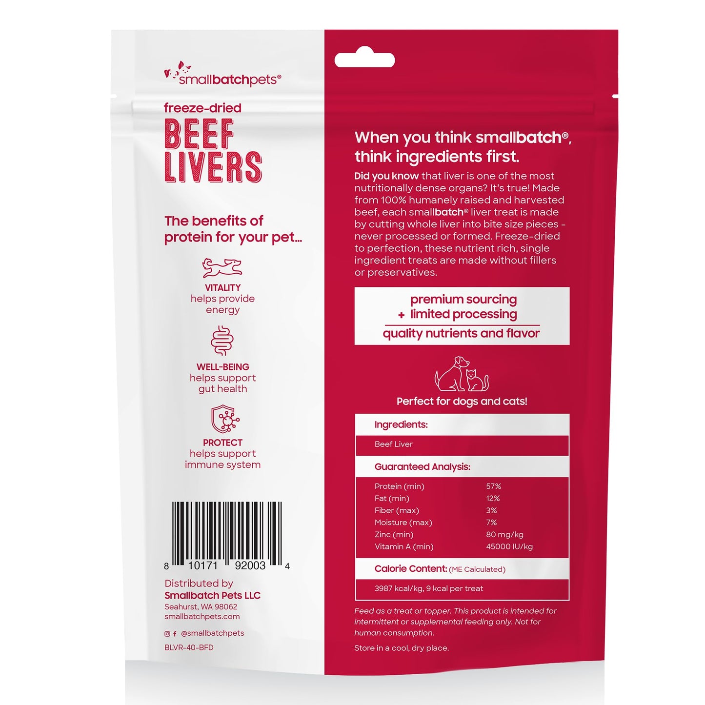 smallbatch Freeze - Dried Liver Treats for Dogs & Cats – Single - Ingredient, Protein - Rich, All - Natural Snacks – 100% Humanely Sourced – No Additives or Preservatives – (4 oz, Beef)