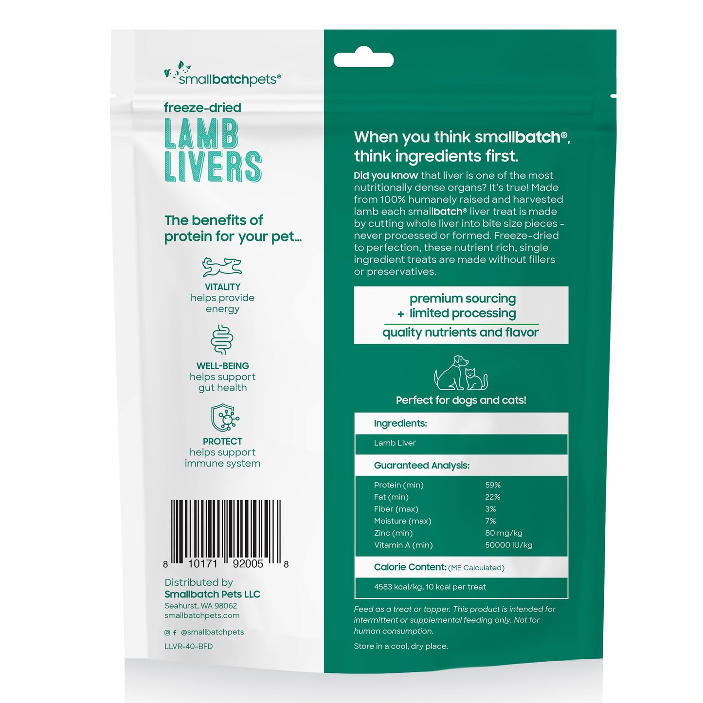 smallbatch Freeze - Dried Liver Treats for Dogs & Cats – Single - Ingredient, Protein - Rich, All - Natural Snacks – 100% Humanely Sourced – No Additives or Preservatives – (4 oz, Lamb)