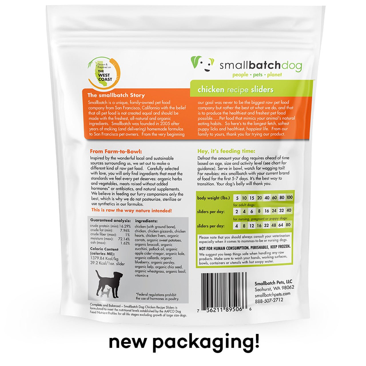Smallbatchdog frozen chicken recipe sliders dog food 3lbs