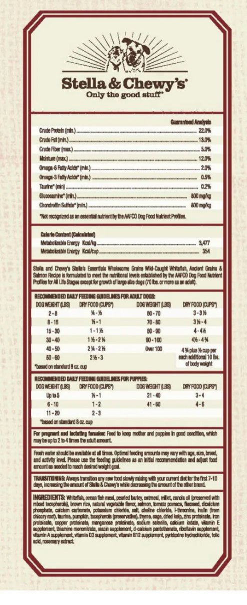 Stella & Chewy Essentials Wholesome grains whitefish & salmon recipe dry dog food 3lb
