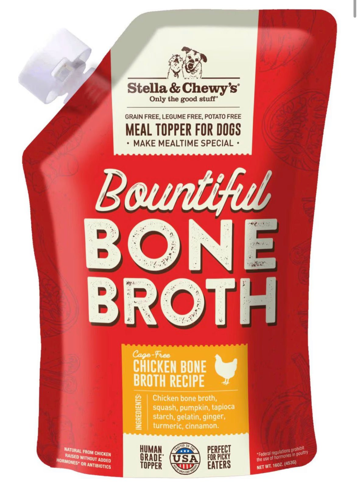 Stella & Chewy's Bountiful Bone Broth Cage - Free Chicken Recipe Meal Dog Food Topper, 16 - oz pouch