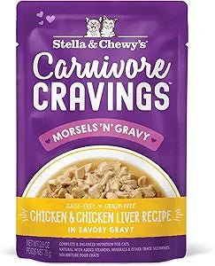 STELLA & CHEWY'S CRAVINGS MORSELS WITH GRAVY CAT FOOD 2.8 OZ - CHICKEN & CHICKEN LIVER