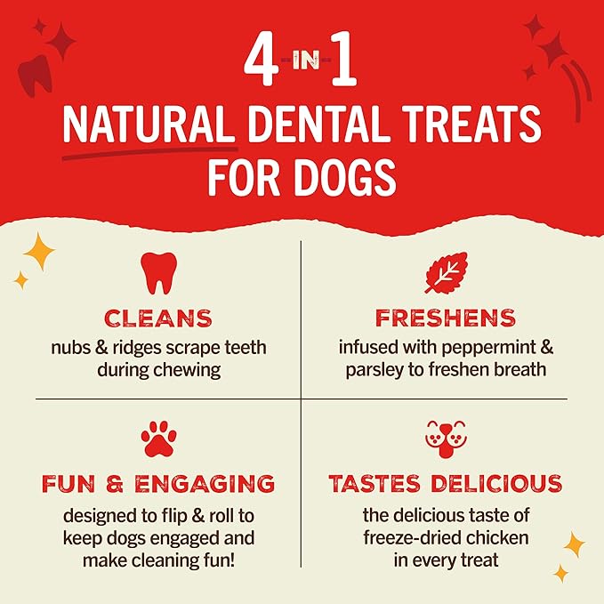 Stella & Chewy's Dental Delights - Freeze - Dried Raw Chicken Dental Treats for Small Dogs - Teeth Cleaning & Breath Freshening Chews with Ridges & Nubs - Made in USA - 10.5 oz - 21 Small Treats