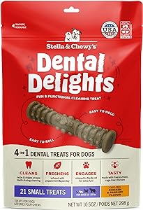 Stella & Chewy's Dental Delights - Freeze - Dried Raw Chicken Dental Treats for Small Dogs - Teeth Cleaning & Breath Freshening Chews with Ridges & Nubs - Made in USA - 10.5 oz - 21 Small Treats
