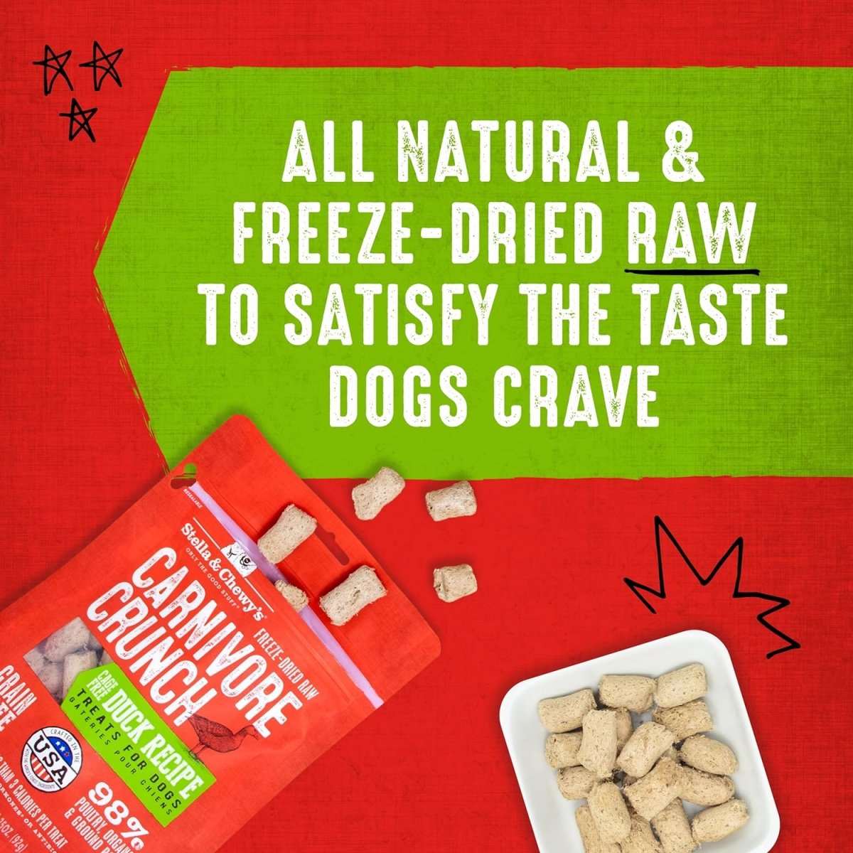 Stella & Chewy's Freeze - Dried Raw Carnivore Crunch Cage - Free Duck Recipe Dog Treats – 3.25 oz. Bag