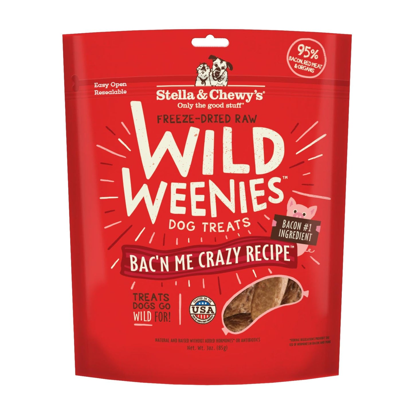 Stella & Chewy's Freeze - Dried Raw Wild Weenies Dog Treats – All - Natural, Protein Rich, Grain Free Dog & Puppy Treat – Great for Training & Rewarding – Bac’n Me Crazy Recipe – 3 oz Bag