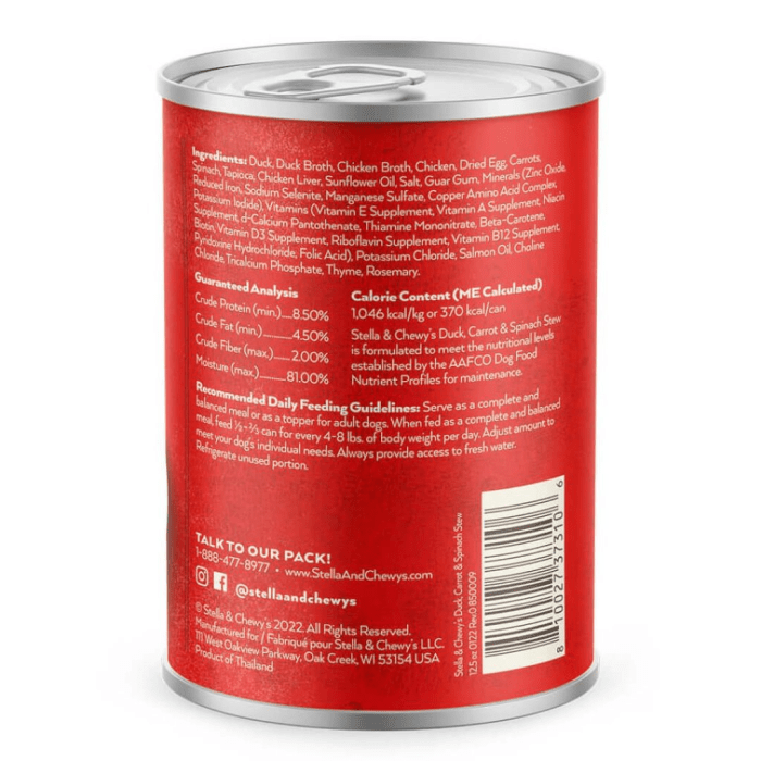 Stella & Chewy’s Gourmet Stew Duck, Carrot & Spinach Stew 12.5oz can