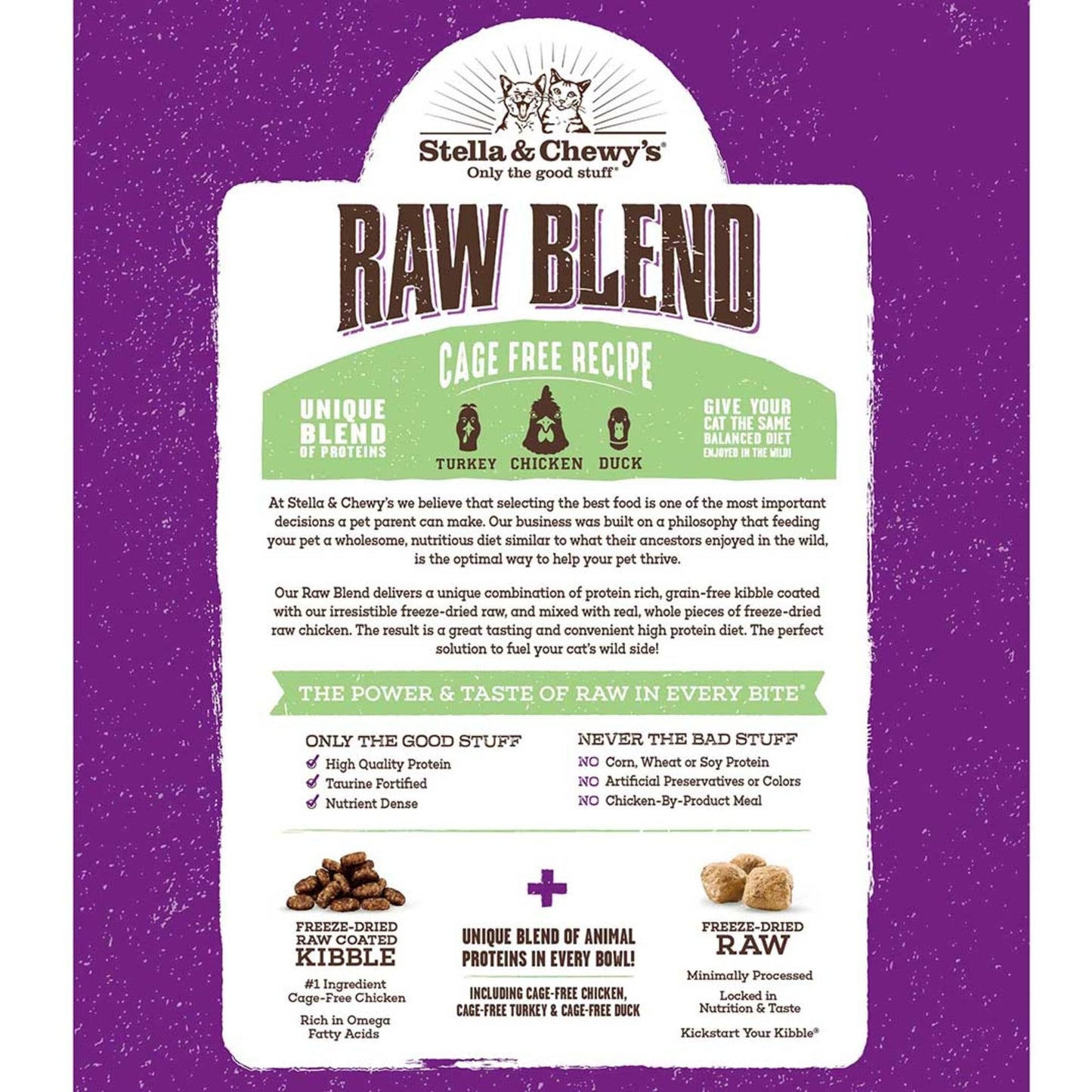 Stella & Chewy's Raw Blend Premium Kibble Cat Food – Grain Free, Protein Rich Meals – Cage - Free Poultry Recipe – 2.5 lb. Bag
