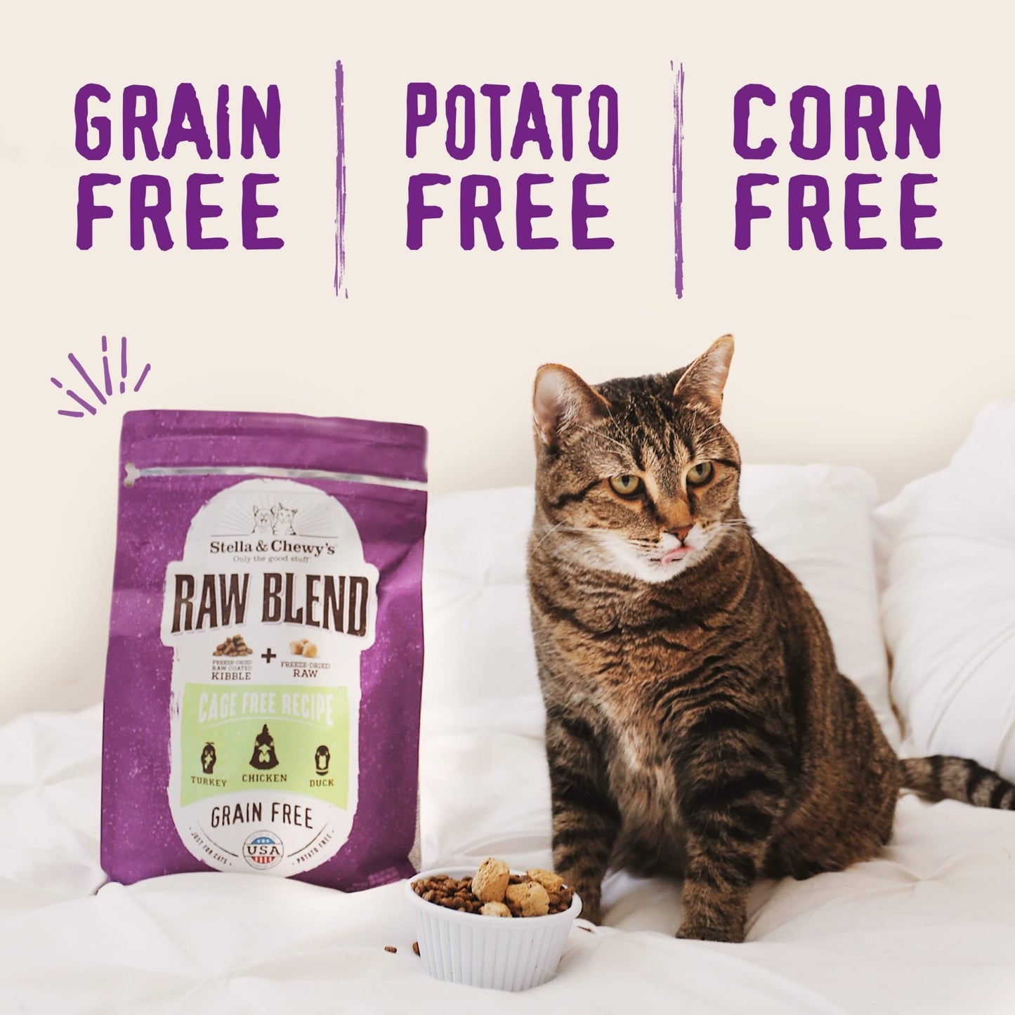 Stella & Chewy's Raw Blend Premium Kibble Cat Food – Grain Free, Protein Rich Meals – Cage - Free Poultry Recipe – 2.5 lb. Bag
