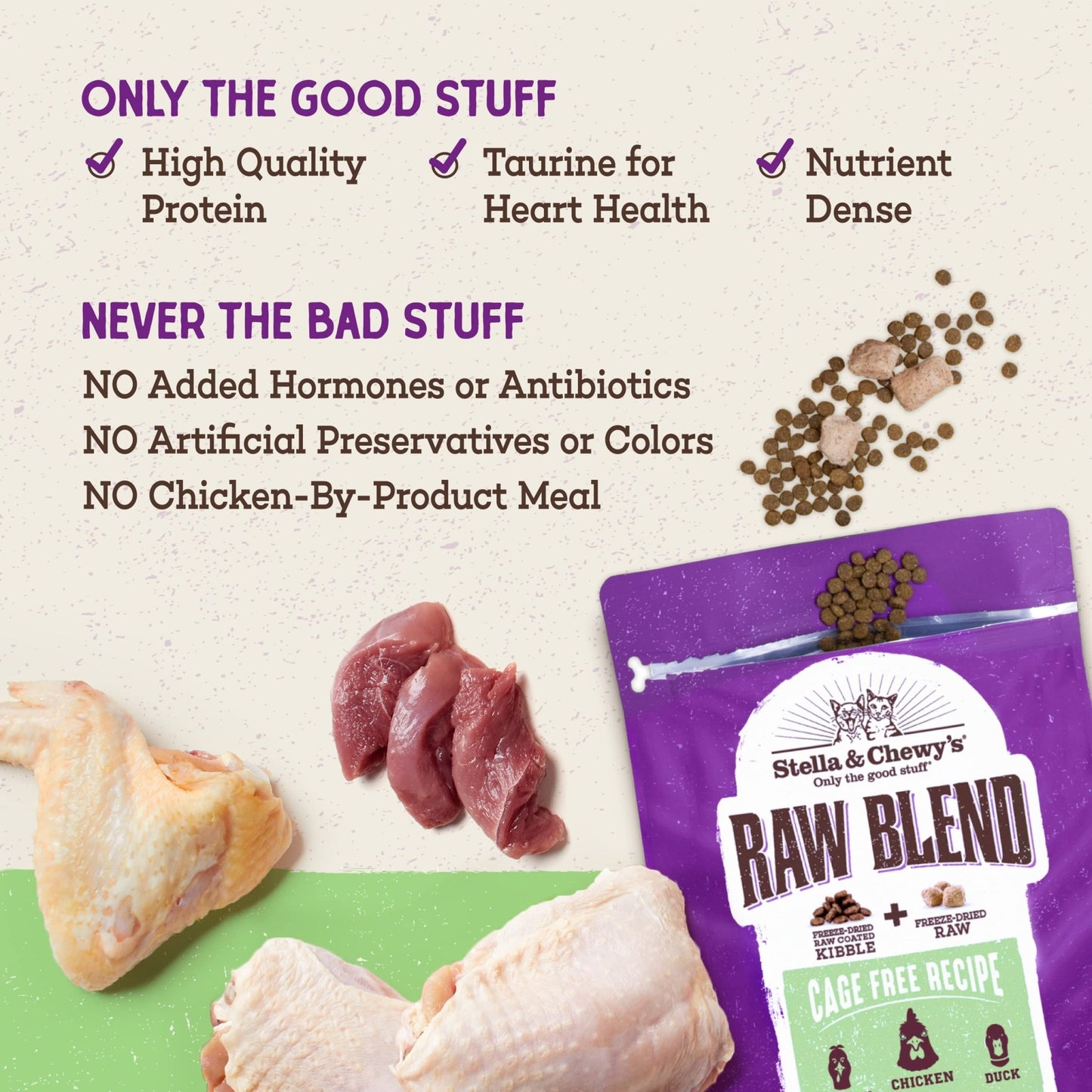Stella & Chewy's Raw Blend Premium Kibble Cat Food – Grain Free, Protein Rich Meals – Cage - Free Poultry Recipe – 2.5 lb. Bag