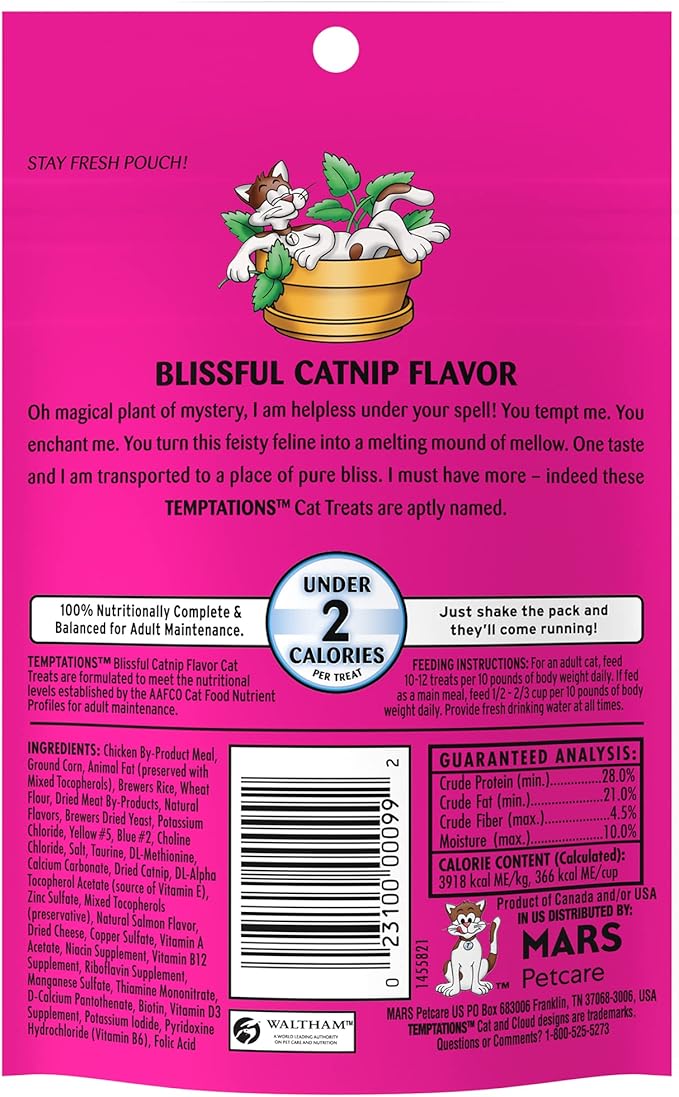 Temptations blissful catnip flavor cat treats 3oz cat treats