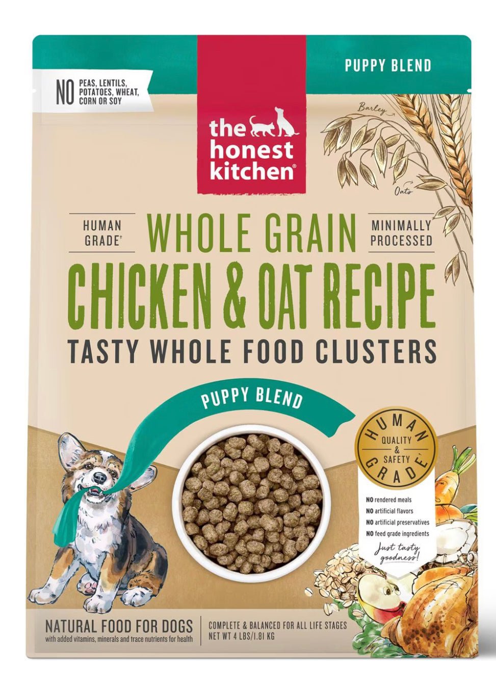 The Honest Kitchen Food Clusters Whole Grain Chicken & Oat Recipe Puppy Blend Dog Food, 4 - lb bag
