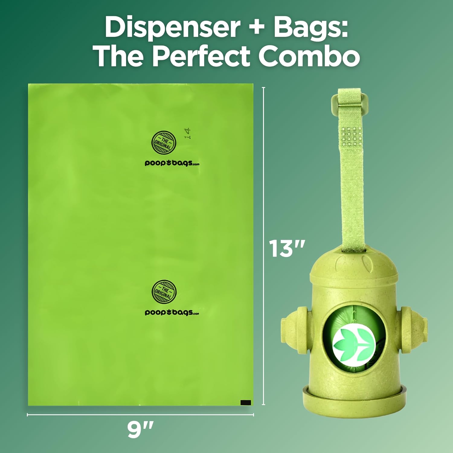 The Original Poop Bags Dog Bags For Poop Refills Bags Rolls Hydrant Dispenser with Leash Clip - 38% Plant Based USDA - Leak Proof & Strong Doggy Bag - Unscented