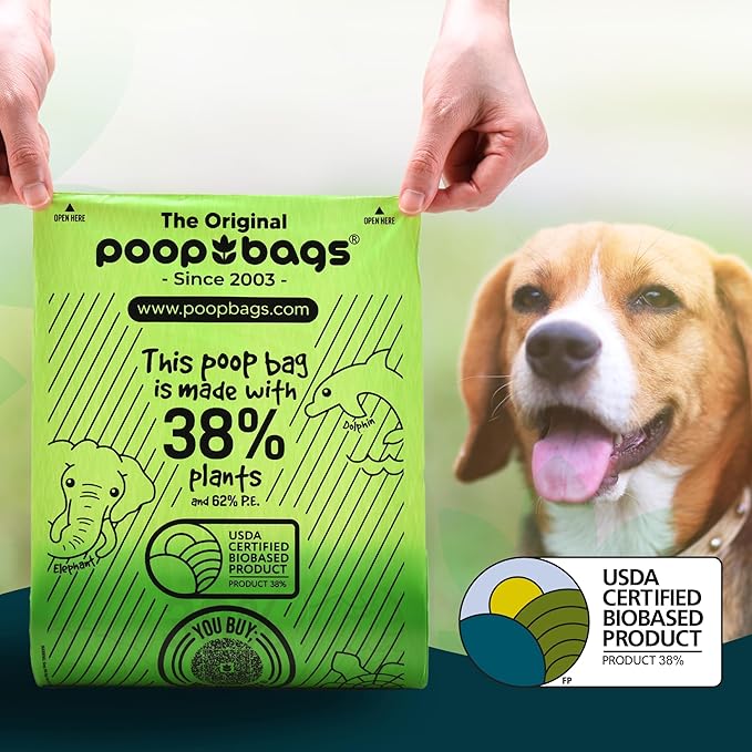 The Original Poop Bags Dog Poop Bags Rolls - Refills - 38% Plant Based - Leak Proof & Strong Doggy Bag - USDA Certified - Unscented
