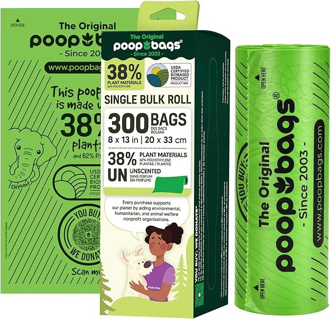 The Original Poop Bags Dog Poop Bags Rolls - Refills - 38% Plant Based - Leak Proof & Strong Doggy Bag - USDA Certified - Unscented