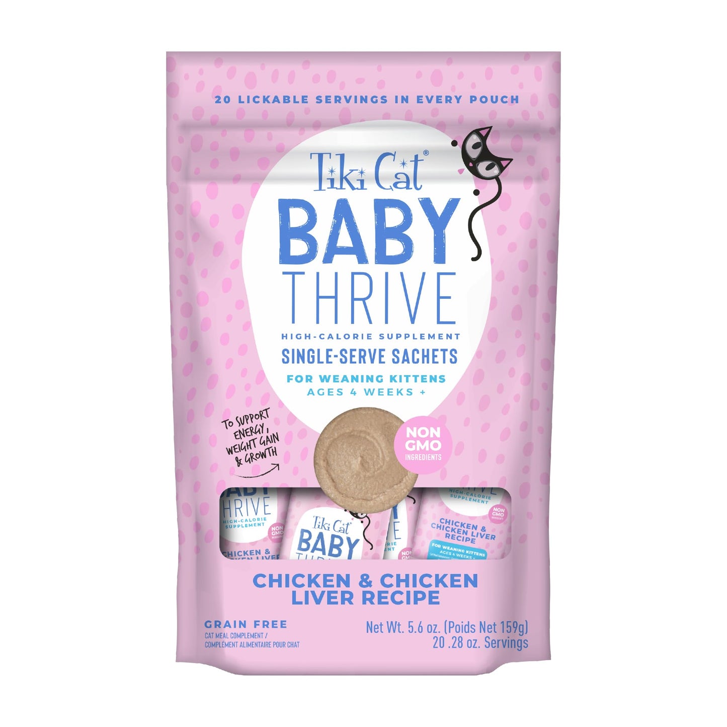 Tiki Cat Baby Thrive, Chicken & Chicken Liver Mousse, 5.6 oz. Pouch (20 Individual Servings)