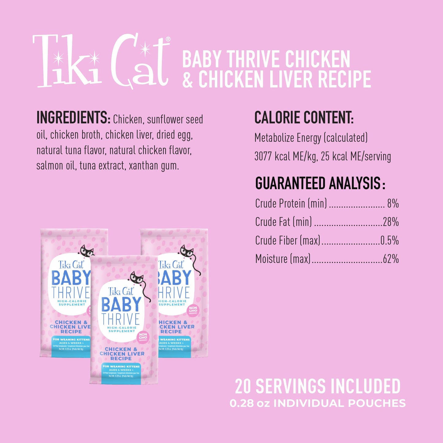 Tiki Cat Baby Thrive, Chicken & Chicken Liver Mousse, 5.6 oz. Pouch (20 Individual Servings)