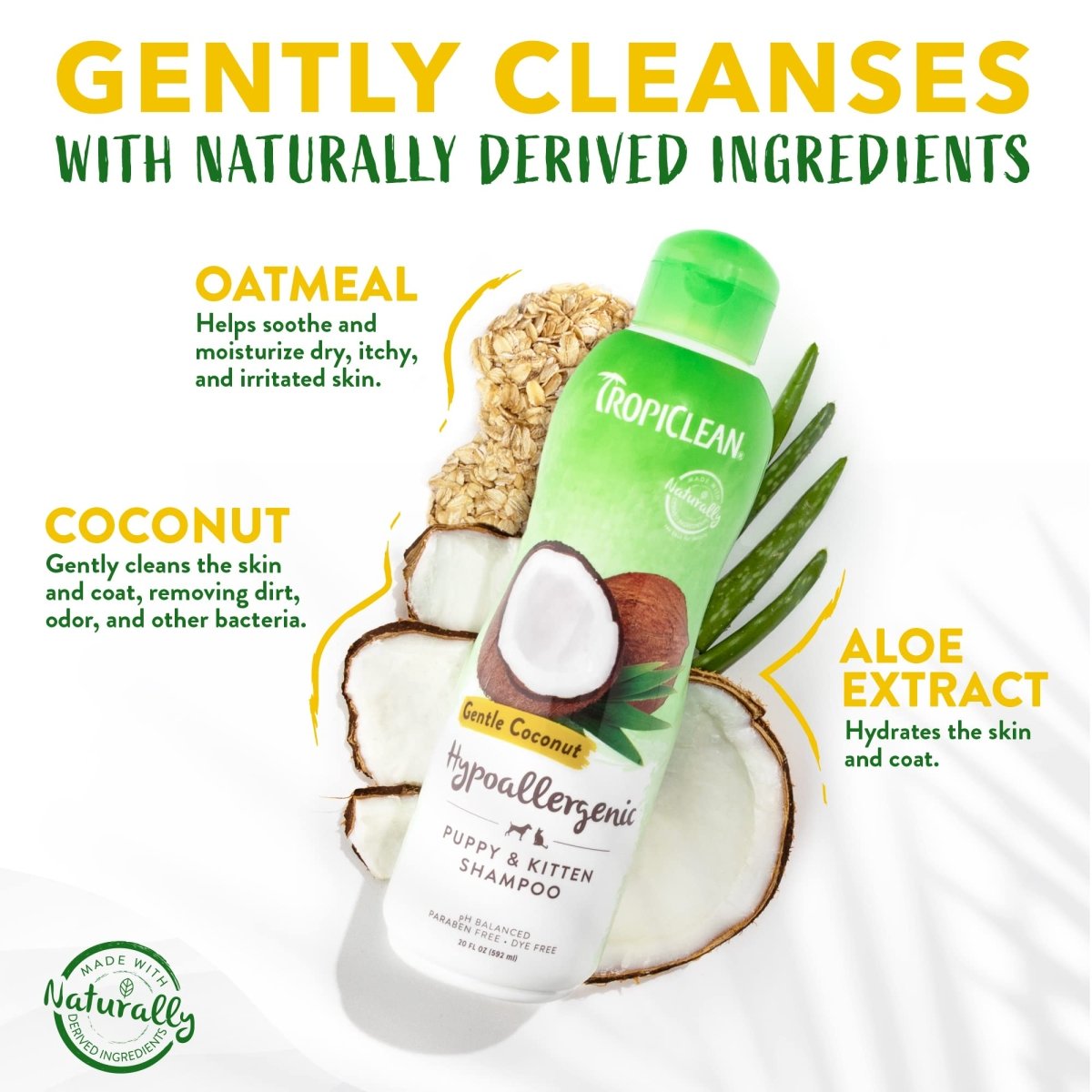 TropiClean Coconut Hypoallergenic Dog Shampoo - Gentle Puppy Shampoo for Sensitive Skin - Natural Pet Shampoo Derived from Natural Ingredients - 20 oz.