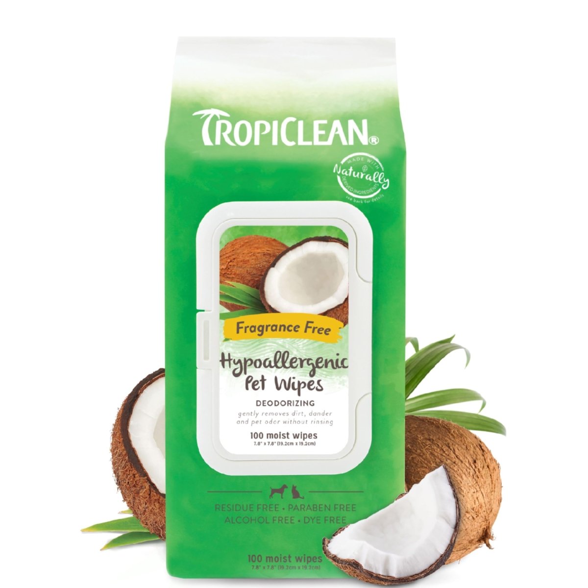 TropiClean Hypoallergenic Dog Wipes for Paws and Butt - Fragrance Free Dog Grooming Wipes