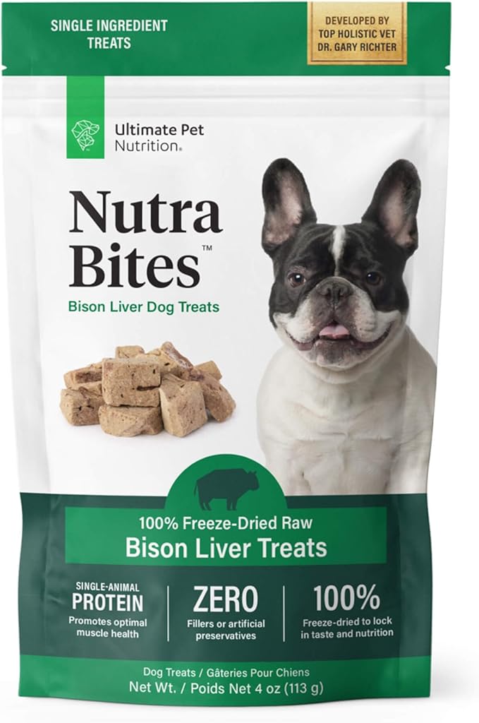 Ultimate pet nutrition nutra bites freeze dried raw bison liver dog treats 4oz
