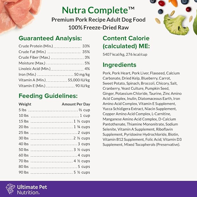 Ultimate pet nutrition nutra bites freeze dried raw pork recipe adult dog food 16oz