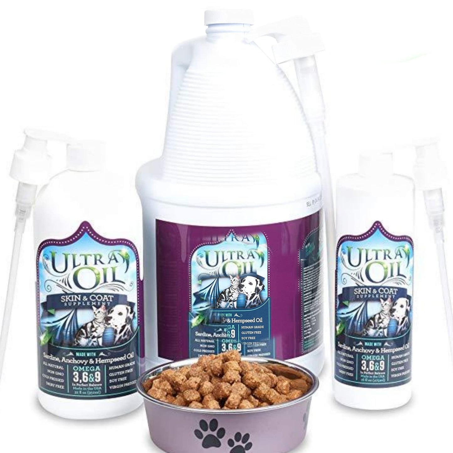 Ultra Oil Skin And Coat Supplement For Dogs & Cats - Hemp Seed Oil, Flaxseed Oil, Grape Seed Oil, Fish Oil For Relief From Dry Itchy Skin, Dandruff, And Allergies (8Oz)