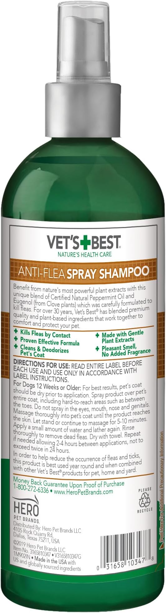 Vets best anti flea spray shampoo 16oz bottle