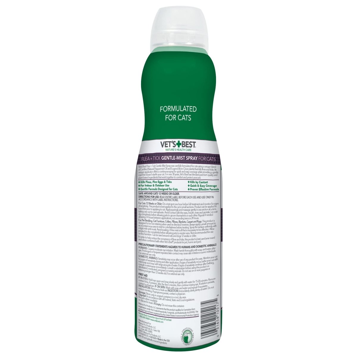 Vet's Best Flea and Tick Gentle Mist Spray for Cats Flea Treatment Plant Based Formula Certified Natural Oils - 6.3 oz