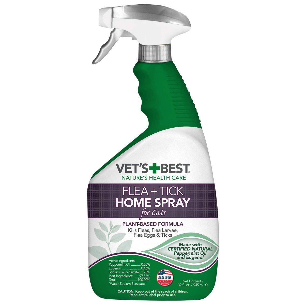 Vet's Best Flea and Tick Treatment Home Spray - lant - Based Formula For Cats 32 Ounces