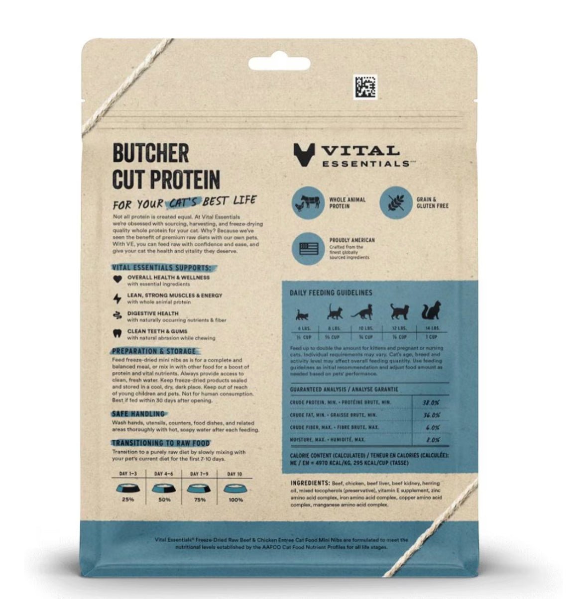 Vital Essentials Beef & Chicken Entree Cat Food Mini Nibs Grain - Free Freeze - Dried Raw Cat Food, 8 - oz bag