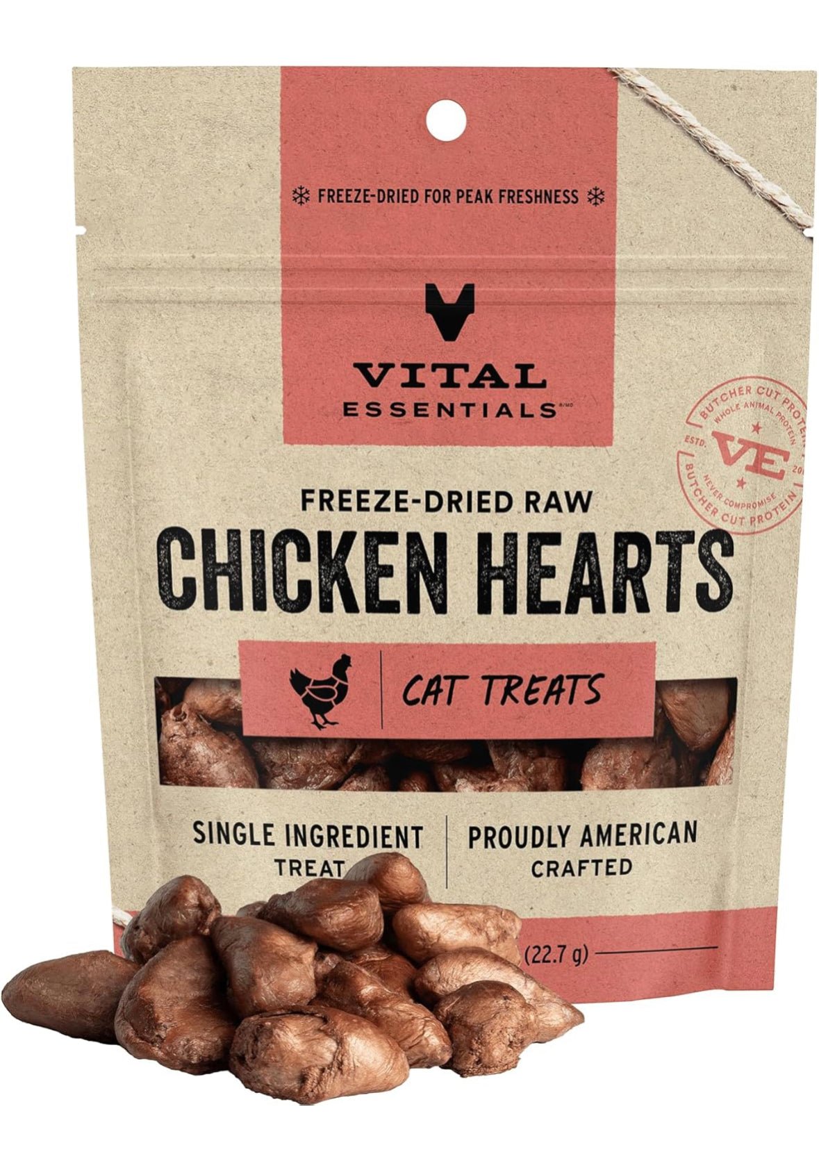 Vital Essentials Chicken Hearts Freeze - Dried Raw Cat Treats 0.8oz