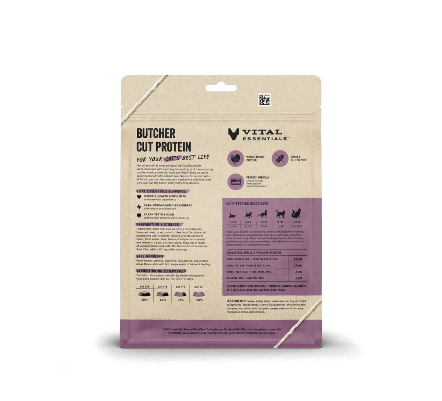 Vital Essentials Freeze Dried Raw Cat Food, Turkey Mini Nibs Entree, 8 oz