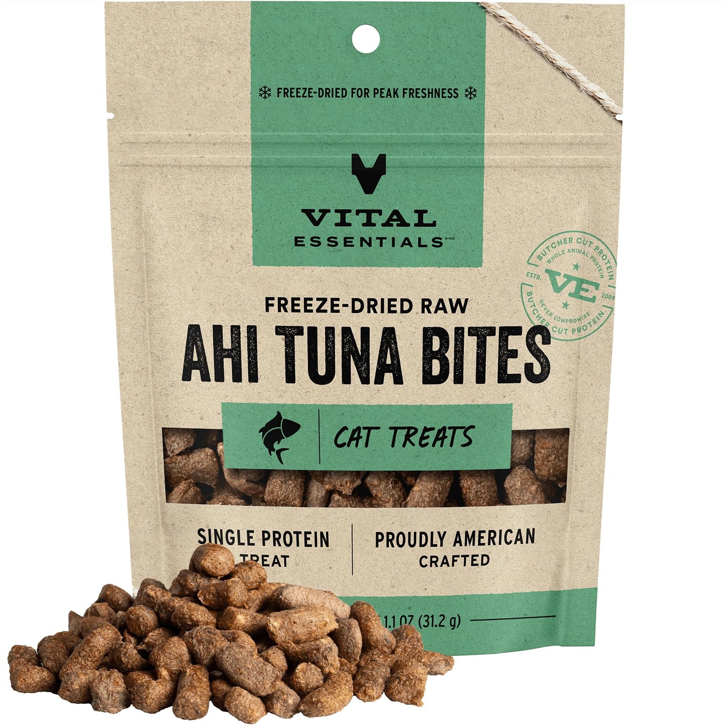 Vital Essentials Freeze Dried Raw Cat Treats, Ahi Tuna Bites, 1.1 oz