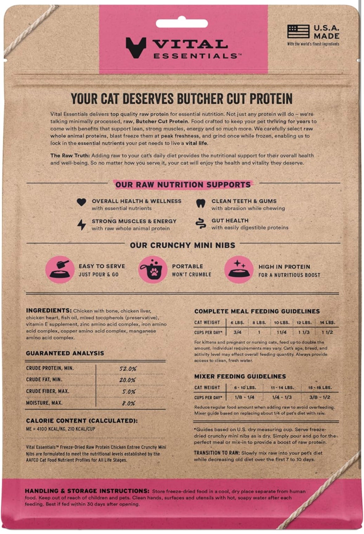 Vital Essentials Freeze - Dried Raw Chicken Meal or Mixer Cat Food Crunchy Nibs, 12 oz