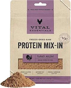 Vital essentials freeze dried raw protein mix in Turkey recipe ground topper for dogs 6oz