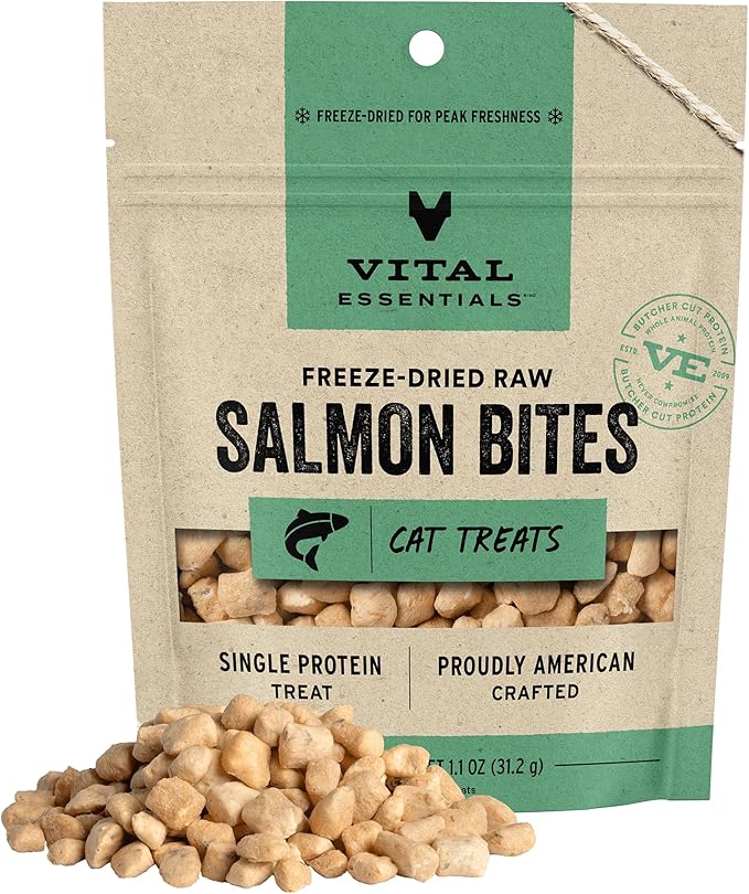 Vital essentials freeze dried raw salmon bites cat treats 1.1oz