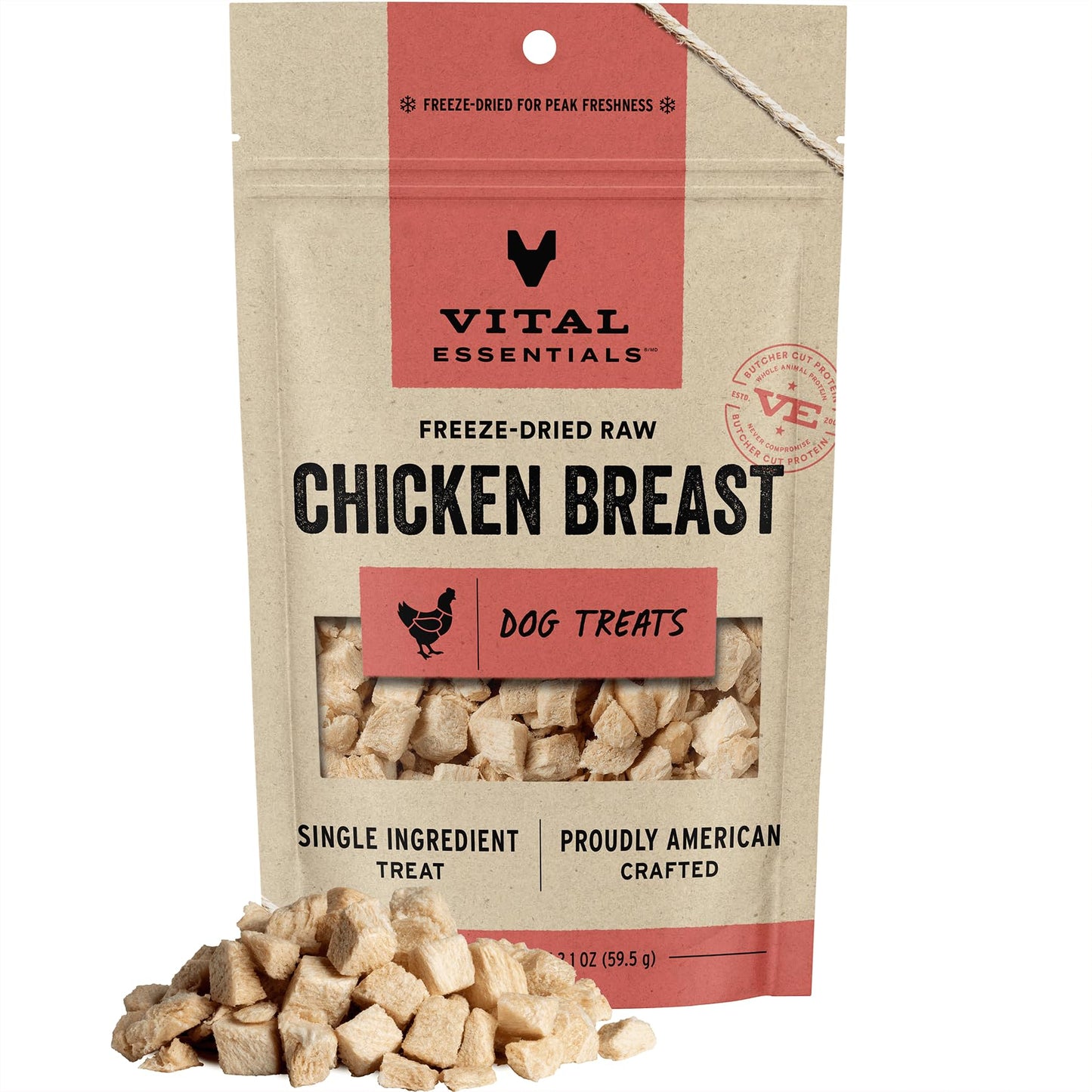 Vital Essentials Freeze Dried Raw Single Ingredient Dog Treats, Chicken Breast, 2.1 oz | Premium Quality High Protein Training Treats | Grain Free, Gluten Free, Filler Free