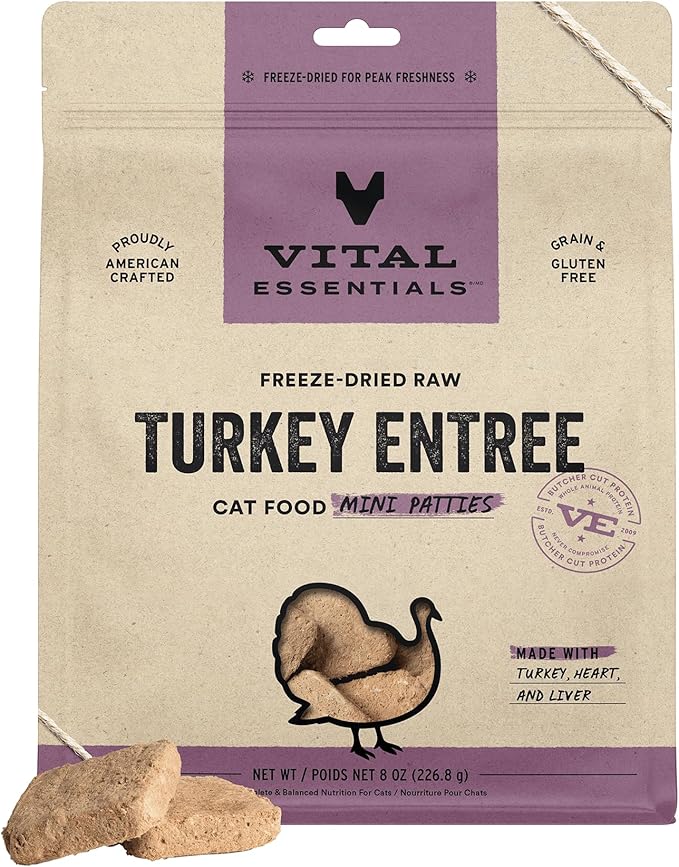 Vital essentials freeze dried turkey cat food mini Patties 8oz