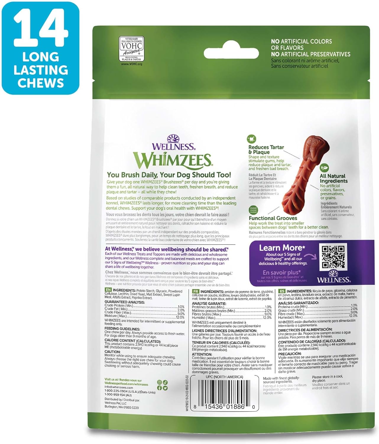 Wellness whimzees dental treats small 14ct dog dental treats