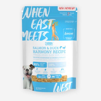 When East meets west charmy salmon & duck harmony recipe freeze dried raw dog food 13.5oz