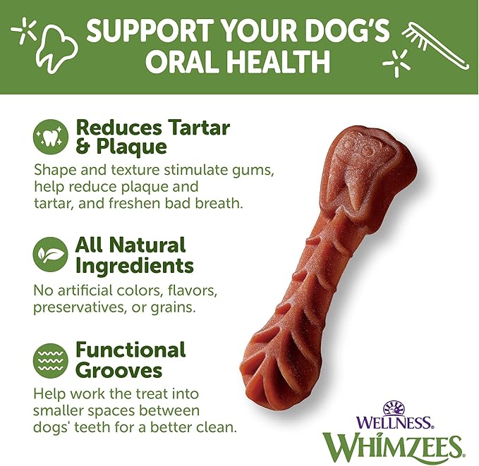 Whimzees by Wellness Brushzees Natural Grain Free X - Small Dental Chews for Dogs, 12.7 oz., Count of 48