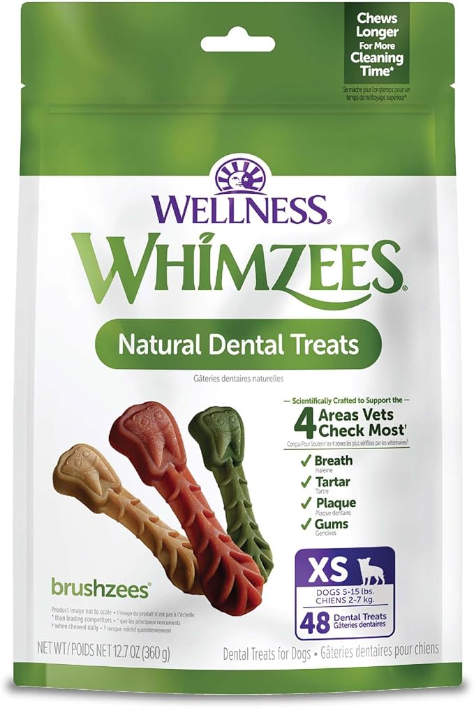 Whimzees by Wellness Brushzees Natural Grain Free X - Small Dental Chews for Dogs, 12.7 oz., Count of 48