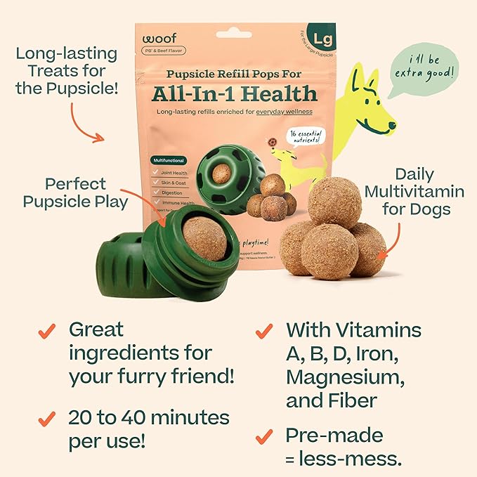 Woof pupsicle refills for all in 1 health 8oz pb & beef