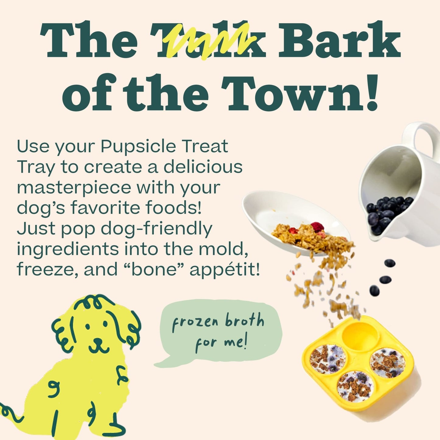 WOOF Pupsicle Treat Tray Mold, Small 10 - 25 lbs, Silicone Molds for Dog Treats, Dishwasher Safe, Reusable Treat Tray, Freeze Refill Treats For The Pupsicle Toy